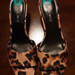 Nine West Brown Leopard Print Mules Size 8